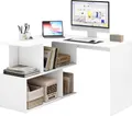 Produktbild: WOLTU Schreibtisch Eckschreibtisch Arbeitstisch PC Laptop Tisch, mit Ablagen, MDF : Weiß Farbe: Weiß