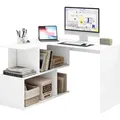 Produktbild: WOLTU Schreibtisch Eckschreibtisch Arbeitstisch PC Laptop Tisch, mit Ablagen, MDF : Weiß Farbe: Weiß - Weiß