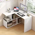 Produktbild: Schreibtisch, Computertisch L-form, Eckschreibtisch Mit Ablagefächern, Winkelschreibtisch Mit Stauraum, Bürotisch Arbeitstisch Pc Laptop Tisch, Aus Mdf, 120x100x77 Cm, Weiß - Woltu