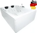 Produktbild: Basera CLASSIC Indoor Whirlpool Badewanne XXL Wave 180 x 130 cm für 2 Personen mit 24 Massagedüsen, Wasserfall, LED-Ambiente, Touchpanel, Bluetooth und Radio