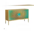 Produktbild: KAWOLA Sideboard LAGO 2 Türen 3 Schubladen Glas grün Fuß Edelstahl goldfarben