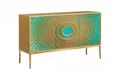 Produktbild: KAWOLA Sideboard, 2 Türen 3 Schubladen Glas grün/gold 140/85/40 cm (B/H/T)