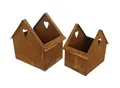 Produktbild: FRANK FLECHTWAREN Pflanzer Rost-Haus, 2er Set, Metall, zum Bepflanzen mit Folie ausschlagen Maße: 20 x 14 x 20 cm, 24 x 17 x 24 cm
