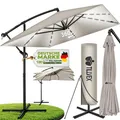 Produktbild: tillvex® Alu Sonnenschirm Rechteckig Ø 330 cm mit LED Solar Navy-Blau + Abdeckung mit Kurbel | Ampelschirm mit Ständer | Gartenschirm UV-Schutz, wasserdicht, 360° drehbar | Kurbelschirm Marktschirm
