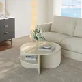 Produktbild: [en.casa] Couchtisch Reykhon Wohnzimmertisch Ø80 x 41 cm Sofatisch mit 2 Ablageflächen Kaffeetisch runde Tischplatte Sandfarben