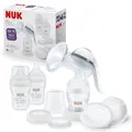 Produktbild: NUK Handmilchpumpen-Set | Weiches Silikonkissen | Ergonomischer Pumphebel | 2 Perfect Match Babyflaschen | 150 ml | 2 NUK High-Performance Einwegstilleinlagen