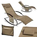 Produktbild: SoBuy OGS28-BR Sonnenliege Gartenliege wetterfest Liegestuhl Schaukelstuhl mit Kopfkissen Relaxliege Schaukelliege Strandliege bis 150 kg Braun