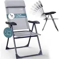 Produktbild: Gartenstühle Set Klappbar 7-fach Verstellbar Alu mit hoher Rückenlehne Liegefunktion Faltbar Balkon Campingstuhl Klappstuhl Hochlehner 2er Set Grau