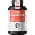 Produktbild: NATURE LOVE® Bio Maca Rot - 180 Kapseln - 3000mg pro Tagesdosis (entspricht 12.000mg Maca Wurzel) - Mit natürlichem Vitamin C - Zertifiziert Bio, hochdosiert, vegan, in Deutschland produziert