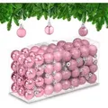 Produktbild: Relaxdays Weihnachtskugeln im 96er Set, glitzernde, matte & glänzende Baumkugeln, Weihnachtsbaumdeko, Kunststoff, rosa