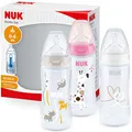 Produktbild: NUK First Choice+ Babyflasche im Set | 0–6 Monate | Temperature Control Anzeige | 300 ml | Anti-Colic-Ventil | BPA-frei | Trinksauger aus Silikon | 3 Stück | rosa Giraffe