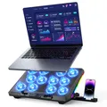 Produktbild: Trullypine Laptop Kühlpad für 12-17,3 Zoll, leistungsstarke 12 leise Lüfter, schnelle Kühlung, ergonomischer Notebook Cooler Ständer, 5 höhenverstellbar, 2 USB-Anschlüsse, Telefonhalter (LCD)