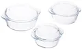 Produktbild: 3er Set Glas Auflaufform rund mit Deckel Bräter Schüssel Schale Glasschale 6tlg