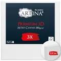 Produktbild: Artina 3er Set 3D Leinwand 40x40cm – Bespannt auf stabilem FSC® Keilrahmen, verzugsfrei, 3-fach weiß vorgrundiert, Premium Qualität, 100% Baumwolle, 380 g/m² – Künstlerbedarf