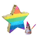 Produktbild: Relaxdays 10031478 Pinata Stern, Partypinata zum Befüllen, Kinder & Erwachsene, Regenbogen, Schlagpinata zum Aufhängen, bunt-gold