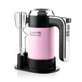 Produktbild: Westinghouse Retro Handmixer, 5 Geschwindigkeitsstufen + Turbofunktion, 2 Rührbesen, 2 Knethaken, LCD-Anzeige, Timer, Sockelboden, 350 Watt, pink