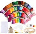 Produktbild: Homewit 100 Farben Stickerei Set,Kreuzstich Starter Kit Stickerei Basteln Crafts FlossSticken Set für Freundschaftsbänder Stickerei Nähgarne Häkeln +5 pcs Bambus Stickrahmen, 2pcs Tuch, Nadeln Set
