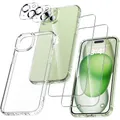 Produktbild: UniqueMe für iPhone 15 Hülle, 5-in-1-Set Handyhülle für iPhone 15 Case Rundumschutz Schutzhülle Cover, 1 Handyhülle & 2 Schutzfolie & 2 Kameraschutz - Transparent