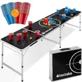Produktbild: tectake® Bierpong-Tisch, aus Aluminium, bodenschonende Kunststofffüße, inklusive 100 Bechern und 6 Bällen