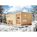Produktbild: Karibu Saunahaus Außensauna Gartensauna Hygge unbehandelt Ofen 9 kW  externe Strg easy 38mm Massivholz 508x276x221 cm