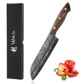 Produktbild: Wakoli Kawa Serie Santoku Messer 18 cm | 67 Lagen Damaststahl mit VG-10 Kern & Kupfereinlage | Kochmesser Full Tang Konstruktion | Ahornwurzelholzgriff | Küchenmesser in Geschenkbox