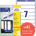 Produktbild: AVERY Zweckform L4760-25 Ordnerrücken Etiketten (210 Rückenschilder mit ultragrip, 38x192mm auf A4, schmal/kurz, selbstklebend, absolut blickdicht, bedruckbare Ordneretiketten) 30 Blatt, weiß