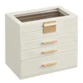 Produktbild: SONGMICS Schmuckkästchen, Schmuckkasten mit 4 Ebenen, Schmuckbox mit Glasdeckel, 3 Schubladen, für Sonnenbrillen, große Schmuckstücke, Schmuckaufbewahrung, modern, wolkenweiß-golden JBC161W01