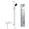 Produktbild: GROHE Precision Get, Duschset mit Thermostat wassersparend, 8l pro Min (Duscharmatur hält Temperatur konstant, Duschkopf 1 Strahlart, 175cm Schlauch, Duschstange 90cm, 3in1 Werkzeug), chrom, 34857000