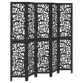 Produktbild: 5-tlg. Raumteiler Paravent Trennwand Spanische Wand Schwarz Massivholz Paulownia