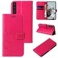 Produktbild: LBH Handy Hülle für Samsung Galaxy A7 (2018) Case Handytasche Schmetterling Blumen Flower Standfunktion Schutzhülle Magnet Rundum Schutz 360 Grad Flipcase Cover Pink