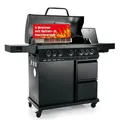 Produktbild: LANDMANN COOL BLACK 5.2 Gasgrill mit 5 Brennern & 800 °C maxX-Zone | Grillwagen mit großer Grillfläche | Thermobox & 2 Schubladen | BBQ-Thermometer | Modulus-Gussrost-System für Wok & Pizzastein
