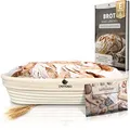 Produktbild: Exitoso Gärkörbchen oval 1kg aus Peddigrohr Ø35cm - Beige inkl. (E-Book Rezept, Leinentuch) - Brot backen mit Gärkörbchen Set - Gärkorb oval Brotbackzubehör Gärform - Garkörbe Brot Brotbacken