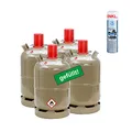 Produktbild: 4 x Propan-Gas-Flasche 11 kg gefüllt, voll, inkl. Lecksuchspray für Camping, Gasgrill, Gaskocher