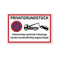 Produktbild: XXL Privatgrundstück Schild unberechtigte parkende Fahrzeuge werden kostenpflichtig abgeschleppt 40 x 30 cm aus stabiler PVC Hartschaumplatte 5 mm mit UV-Schutz von STROBO