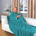 Produktbild: Gräfenstayn® Kuscheldecke mit Ärmeln und Fußtasche - Flauschige Decke zum anziehen - Öko-tex Standard 100 - Ärmeldecke für Damen & Herren - TV-Decke (Türkis, 200x170cm)