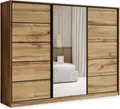 Produktbild: Masseno Schiebetürenschrank PINA 250/205/58 cm Kleiderschrank mit 4 Schubladen Schlafzimmer Schrank 3-türig mit Spiegel Eiche Wotan
