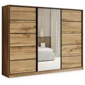 Produktbild: SCHWEBETÜRENSCHRANK PINA 250/205/58 cm 3-türig mit Spiegel und Schubladen Eiche Wotan