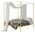 Produktbild: VEVOR Himmelbettrahmen (Queen Size), Metallhimmelbett mit minimalistischem Kopfteil & Himmelbett-Design, robuste Stahllattenstütze (rund), Stauraum unter dem Bett, kein Boxspring erforderlich, Gold