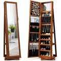 Produktbild: Costway - 2 in 1 Schmuckschrank & Leiterregal mit Ganzkoerperspiegel und kleinem Schminkspiegel, Schmuck Spiegelschrank abschliessbar und drehbar,