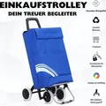 Produktbild: 40 L Einkaufstrolley klappbar – wasserabweisender Shopping-Trolley mit 4 Rädern, faltbarer Einkaufswagen – Blau/Weiß - Blau/Weiß