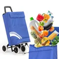 Produktbild: 40Liter Wasserabweisender Trolley Einkaufstrolley Klappbar, Shopping Trolley, Einkaufswagen Faltbar, Einkaufstasche mit 4 Rädern, Einkaufskorb mit Rollen (Blau/Weiß)
