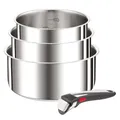 Produktbild: Tefal Ingenio Preference On 4-teiliges Kasserollenset, 16/18/20 cm, Topfset abnehmbarer Griff, Topfset Induktion stapelbar, platzsparend, einfache Handhabung und Reinigung, Edelstahl, L898S3