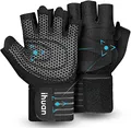Produktbild: ihuan Belüftete Fitness Handschuhe mit Handgelenkband-Unterstützung für Herren und Frauen | Schwarze Trainingshandschuhe | kompletter Handflächenschutz für Gewichtheben, Training, Fitness, Klimmzüge