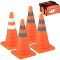 Produktbild: Pylonen groß, 4er Set Leitkegel faltbar, Reflektor-Streifen, Faltkegel, hbt 45 x 24,5 x 24,5 cm, orange/silber - Relaxdays