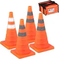 Produktbild: Relaxdays Pylonen groß, 4er Set Leitkegel faltbar, Reflektor-Streifen, Faltkegel, HBT 45 x 24,5 x 24,5 cm, orange/silber