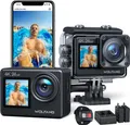 WOLFANG GA200 Action Cam, 4K 24MP Touch-Screen WiFi Action Kamera, Selfie Dual Screen, 40M Unterwasserkamera, EIS, Externes Doppelbatterieladegerät
