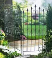Produktbild: Dekozaun Lilie, 4er Set, 111 cm hoch, erweiterbarer Vintage Metallzaun schwarz, Gartenzaun, Steckzaun, Zierzaun, Vorgartenzaun, 4x Zaunelement 53 cm breit zum Stecken