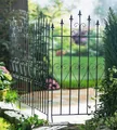 Produktbild: Metall Dekozaun Lilie 53x111 cm schwarz 4er Set Gartenzaun Metallzaun Steckzaun