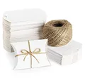 Produktbild: ABSOFINE 100 STK. Weiß Süßigkeiten Karton Hochzeit Gastgeschenke Geschenkboxen 7x9cm mit Juteschnur 60M für Süßigkeiten Schmuck Einladung Geschenk Party Fest