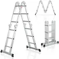 Produktbild: Juskys - Aluminium Multifunktionsleiter Klappbar – Leiter 4-teilig Bis 150 Kg - Gelenkleiter Klappleiter Stehleiter Aluleiter – 4x3 Stufen – 3,6 M Länge